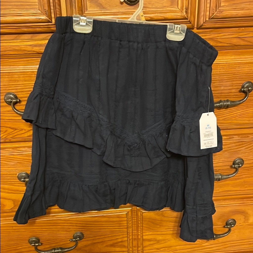 Blue Mini Bubble Skirt with Asymmetrical Ruffles for Casual Occasions